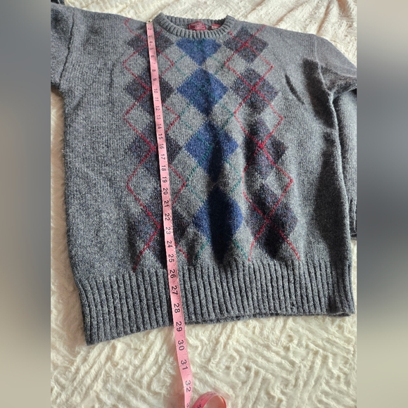 Vintage Cambridge Classics Sweater Men's XL Argyle Shetland 100%  Wool Gray - Picture 9 of 13